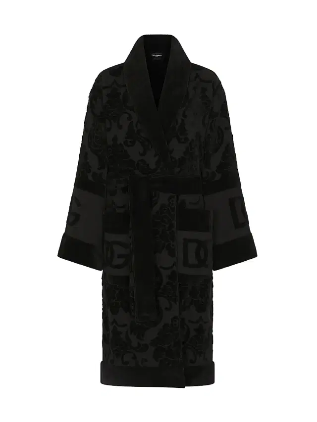 Dolce & Gabbana Men's Jacquard Logo Bath Robe - Black