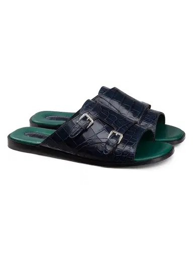 Stefano Ricci Men's Antique Crocodile Leather Monk Strap Sandals - Blue - Size 11 | Thumbnail 2