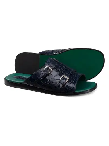 Stefano Ricci Men's Antique Crocodile Leather Monk Strap Sandals - Blue - Size 11 | Thumbnail 3