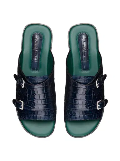Stefano Ricci Men's Antique Crocodile Leather Monk Strap Sandals - Blue - Size 11 | Thumbnail 4
