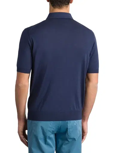 Stefano Ricci Men's Silk and Crocodile Leather Knit Zip Polo - Dark Blue - Size 44 | Thumbnail 3 Stefano Ricci Men's Silk and Crocodile Leather Knit Zip Polo - Dark Blue - Size 44 | Thumbnail 3