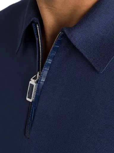 Stefano Ricci Men's Silk and Crocodile Leather Knit Zip Polo - Dark Blue - Size 44 | Thumbnail 4 Stefano Ricci Men's Silk and Crocodile Leather Knit Zip Polo - Dark Blue - Size 44 | Thumbnail 4