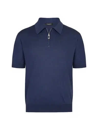 Stefano Ricci Men's Silk and Crocodile Leather Knit Zip Polo - Dark Blue - Size 44 | Thumbnail 1 Stefano Ricci Men's Silk and Crocodile Leather Knit Zip Polo - Dark Blue - Size 44 | Thumbnail 1