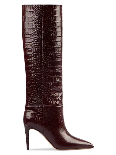 Paris Texas Women's Stiletto 85MM Crocodile-Embossed Leather Boots - Rouge Noir | Thumbnail 1