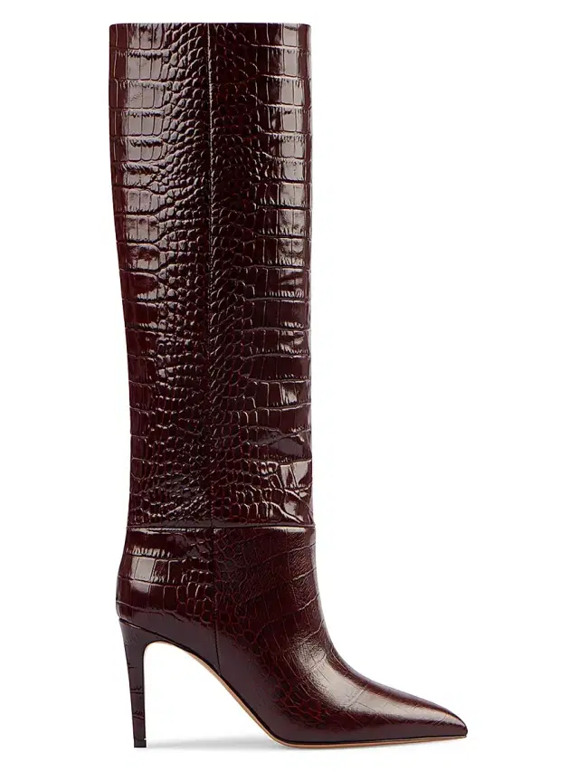 Paris Texas Women's Stiletto 85MM Crocodile-Embossed Leather Boots - Rouge Noir