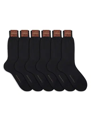 Stefano Ricci Men's 6-Pack Solid Cotton Socks - Black - Size Large | Thumbnail 1
