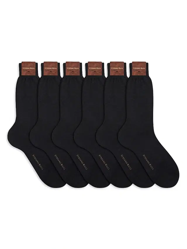 Stefano Ricci Men's 6-Pack Solid Cotton Socks - Black