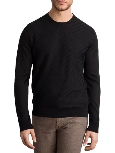 Stefano Ricci Men's Cotton and Silk Jacquard Knit Sweater - Black | Thumbnail 2