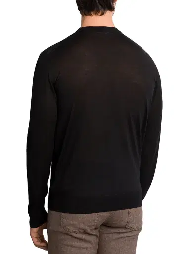 Stefano Ricci Men's Cotton and Silk Jacquard Knit Sweater - Black | Thumbnail 3