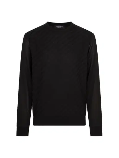 Stefano Ricci Men's Cotton and Silk Jacquard Knit Sweater - Black | Thumbnail 1