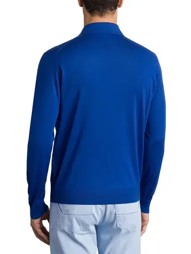 Stefano Ricci Men's Cashmere-Wool Polo Shirt - Blue | Thumbnail 3