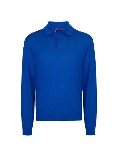 Stefano Ricci Men's Cashmere-Wool Polo Shirt - Blue | Thumbnail 1