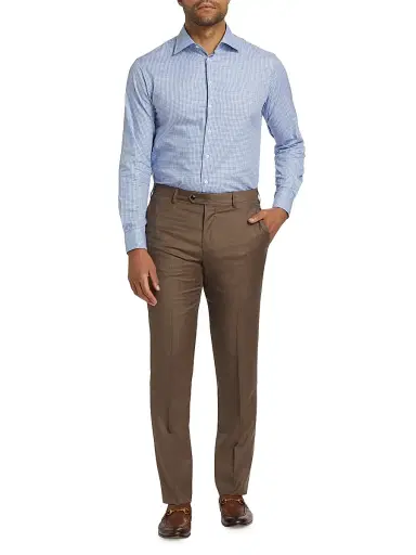 Giorgio Armani Men's Textured Solid Wool Trousers - Burnt Orange Wool - Size 34 | Thumbnail 2