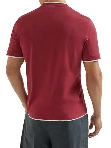 Brunello Cucinelli Men's Cotton Jersey Crew-Neck T-Shirt with Faux Layering - Cherry | Thumbnail 3 Brunello Cucinelli Men's Cotton Jersey Crew-Neck T-Shirt with Faux Layering - Cherry | Thumbnail 3