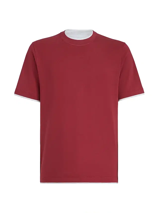 Brunello Cucinelli Men's Cotton Jersey Crew-Neck T-Shirt with Faux Layering - Cherry