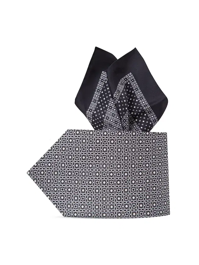 Stefano Ricci Men's Luxury Silk Tie Set - Black White