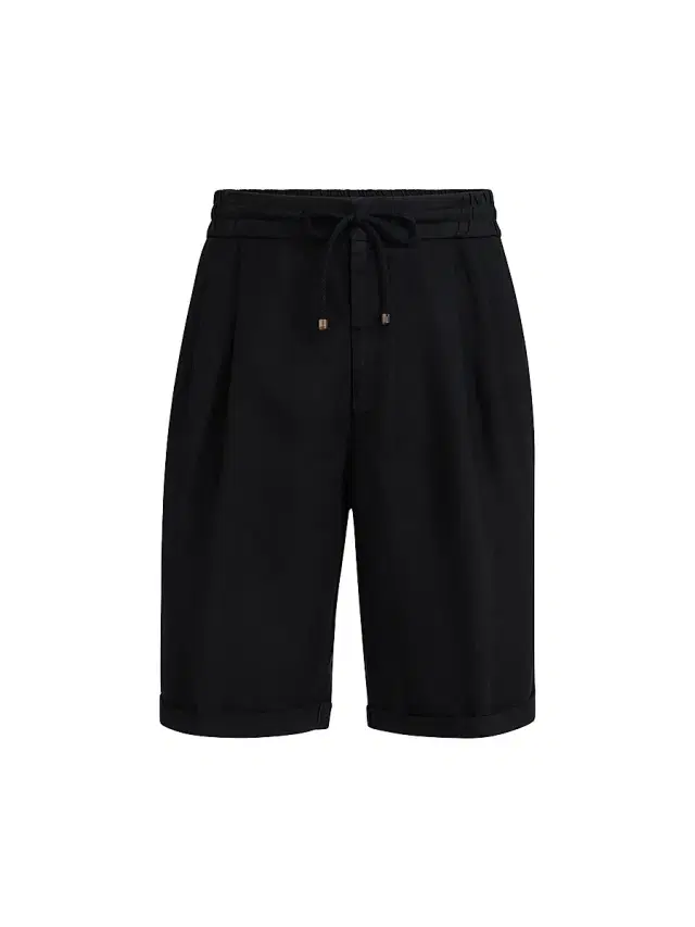 Brunello Cucinelli Men's Garment Dyed Bermuda Shorts in Linen Gabardine - Black