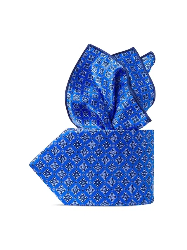 Stefano Ricci Men's Luxury Printed Silk Tie Set - Blue