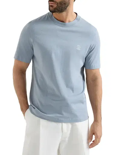 Brunello Cucinelli Men's Cotton Jersey Crew-Neck T-Shirt with Logo - Slate | Thumbnail 2 Brunello Cucinelli Men's Cotton Jersey Crew-Neck T-Shirt with Logo - Slate | Thumbnail 2