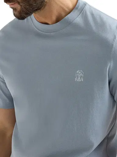 Brunello Cucinelli Men's Cotton Jersey Crew-Neck T-Shirt with Logo - Slate | Thumbnail 4 Brunello Cucinelli Men's Cotton Jersey Crew-Neck T-Shirt with Logo - Slate | Thumbnail 4