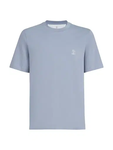 Brunello Cucinelli Men's Cotton Jersey Crew-Neck T-Shirt with Logo - Slate | Thumbnail 1 Brunello Cucinelli Men's Cotton Jersey Crew-Neck T-Shirt with Logo - Slate | Thumbnail 1