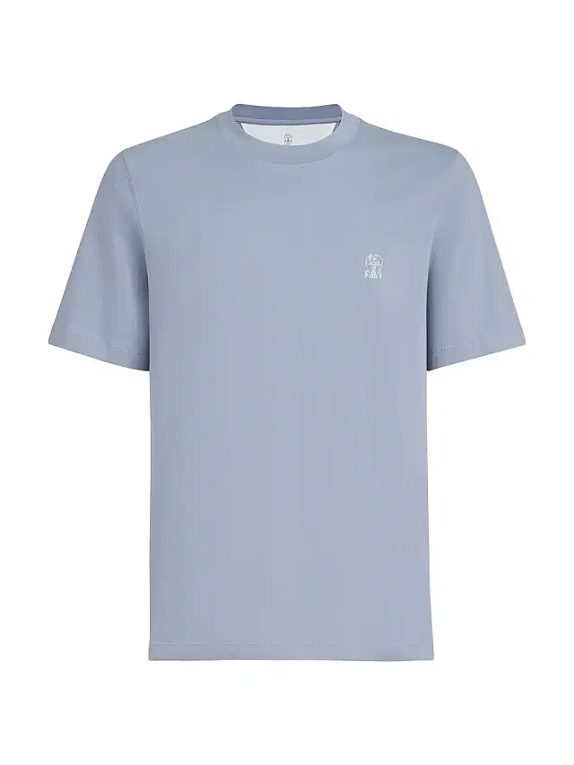 Brunello Cucinelli Men's Cotton Jersey Crew-Neck T-Shirt with Logo - Slate
