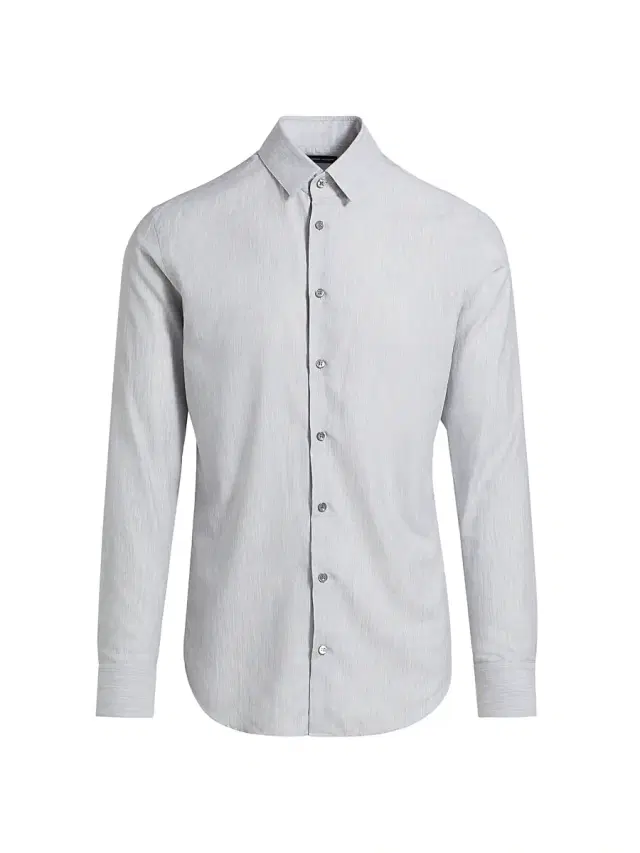 Men's Textured Cotton Button-Up Shirt - Light Gray