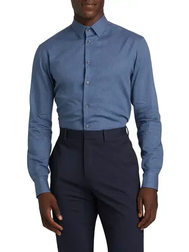 Giorgio Armani Men's Woven Cotton Button-Up Shirt - Blue - Size 18.5 | Thumbnail 3 Giorgio Armani Men's Woven Cotton Button-Up Shirt - Blue - Size 18.5 | Thumbnail 3