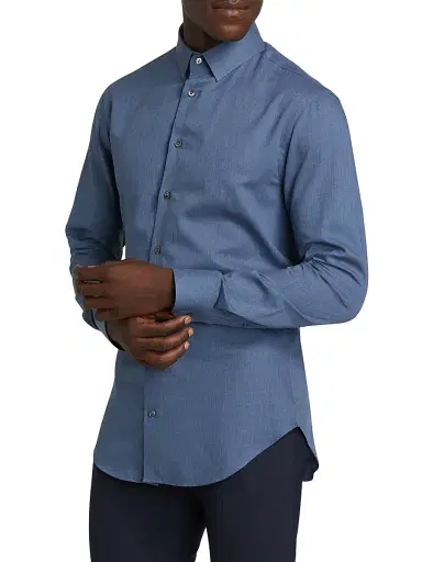 Giorgio Armani Men's Woven Cotton Button-Up Shirt - Blue - Size 18.5 | Thumbnail 4 Giorgio Armani Men's Woven Cotton Button-Up Shirt - Blue - Size 18.5 | Thumbnail 4