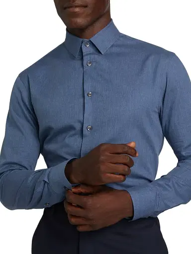 Giorgio Armani Men's Woven Cotton Button-Up Shirt - Blue - Size 18.5 | Thumbnail 6 Giorgio Armani Men's Woven Cotton Button-Up Shirt - Blue - Size 18.5 | Thumbnail 6