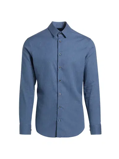 Giorgio Armani Men's Woven Cotton Button-Up Shirt - Blue - Size 18.5 | Thumbnail 1 Giorgio Armani Men's Woven Cotton Button-Up Shirt - Blue - Size 18.5 | Thumbnail 1
