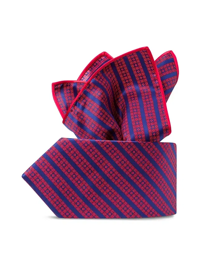 Stefano Ricci Men's Luxury Silk Tie Set - Red Navy
