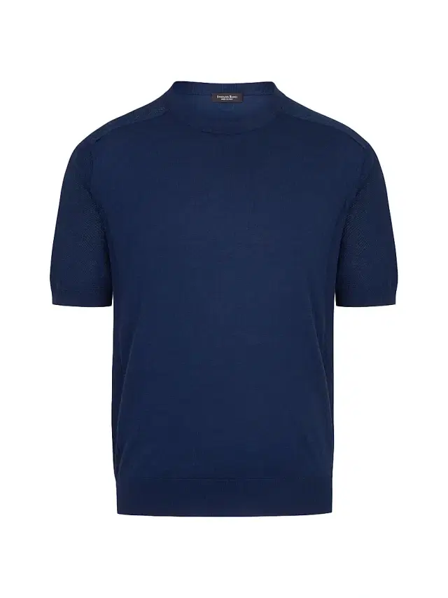 Men's Silk and Cotton Knit Crewneck Sweater - Dark Blue Men's Silk and Cotton Knit Crewneck Sweater - Dark Blue