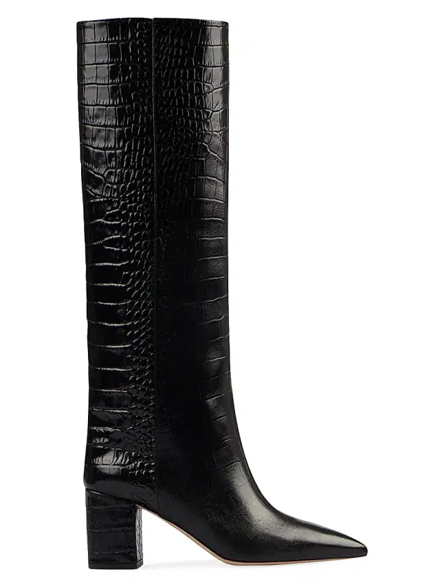 Paris Texas Women's Anja 70MM Crocodile-Embossed Leather Boots - Carbone