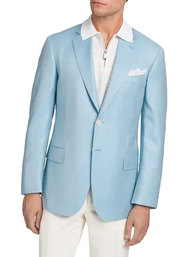 Stefano Ricci Men's Classic 2 Button Blazer in Cashmere and Silk - Light Blue | Thumbnail 2
