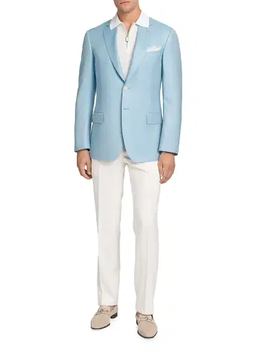 Stefano Ricci Men's Classic 2 Button Blazer in Cashmere and Silk - Light Blue | Thumbnail 8