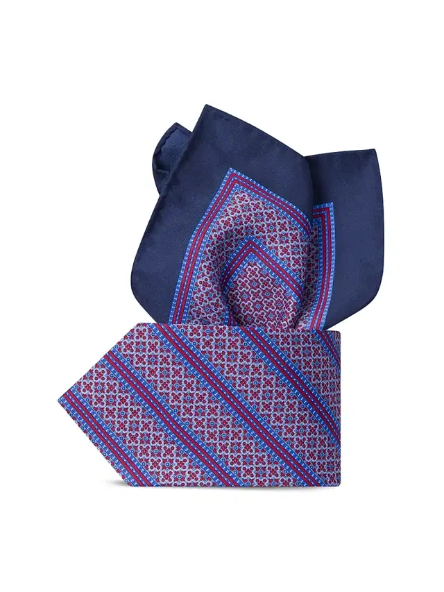 Men's Luxury Silk Tie Set - Blue Red