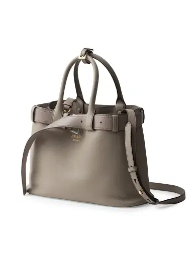 Prada Women's Buckle Medium Leather Top Handle Bag with Belt - Grey | Thumbnail 2