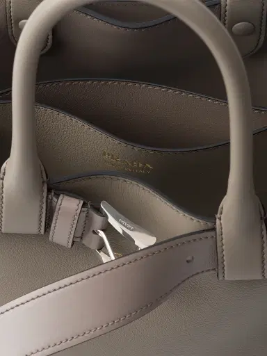 Prada Women's Buckle Medium Leather Top Handle Bag with Belt - Grey | Thumbnail 4