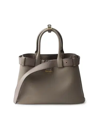 Prada Women's Buckle Medium Leather Top Handle Bag with Belt - Grey | Thumbnail 1