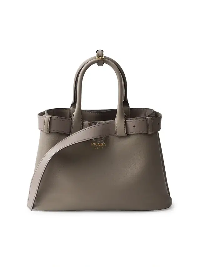 Prada Women's Buckle  Leather Top Handle Bag with Belt - Grey