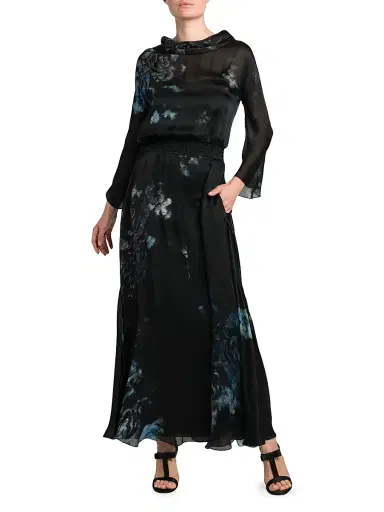 Giorgio Armani Women's Floral Silk Long-Sleeve Maxi Dress - Black Beauty | Thumbnail 2 Giorgio Armani Women's Floral Silk Long-Sleeve Maxi Dress - Black Beauty | Thumbnail 2