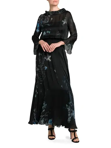 Giorgio Armani Women's Floral Silk Long-Sleeve Maxi Dress - Black Beauty | Thumbnail 3 Giorgio Armani Women's Floral Silk Long-Sleeve Maxi Dress - Black Beauty | Thumbnail 3