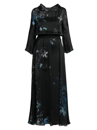 Giorgio Armani Women's Floral Silk Long-Sleeve Maxi Dress - Black Beauty | Thumbnail 1 Giorgio Armani Women's Floral Silk Long-Sleeve Maxi Dress - Black Beauty | Thumbnail 1