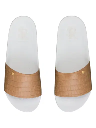 Stefano Ricci Men's Matted Crocodile Leather Slides - Brown White - Size 10 | Thumbnail 4 Stefano Ricci Men's Matted Crocodile Leather Slides - Brown White - Size 10 | Thumbnail 4