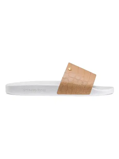 Stefano Ricci Men's Matted Crocodile Leather Slides - Brown White - Size 10 | Thumbnail 1 Stefano Ricci Men's Matted Crocodile Leather Slides - Brown White - Size 10 | Thumbnail 1