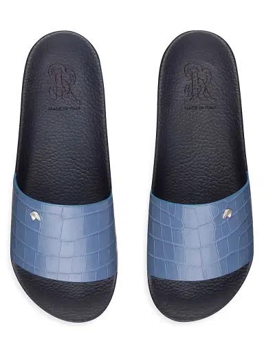 Stefano Ricci Men's Matted Crocodile Leather Slides - Blue Black - Size 9 | Thumbnail 4 Stefano Ricci Men's Matted Crocodile Leather Slides - Blue Black - Size 9 | Thumbnail 4