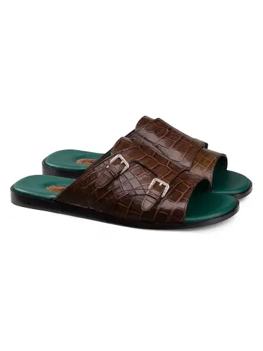 Stefano Ricci Men's Antique Crocodile Leather Monk Strap Sandals - Brown - Size 11 | Thumbnail 2