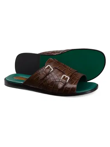 Stefano Ricci Men's Antique Crocodile Leather Monk Strap Sandals - Brown - Size 11 | Thumbnail 3