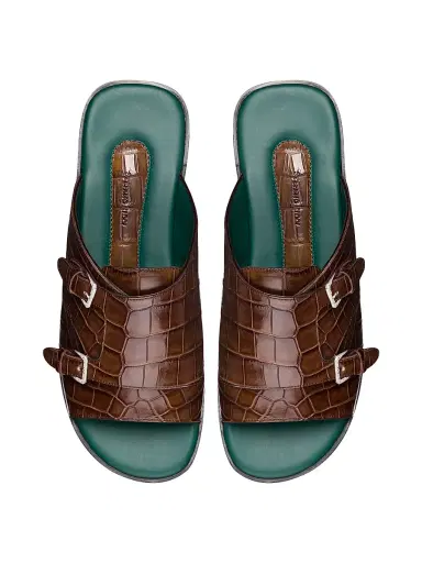 Stefano Ricci Men's Antique Crocodile Leather Monk Strap Sandals - Brown - Size 11 | Thumbnail 4
